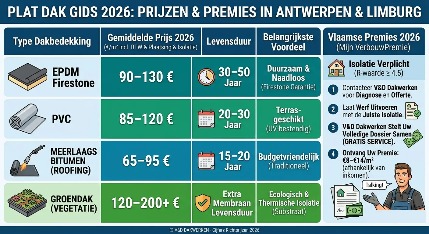 Plat dak in 2026: hoeveel kost het echt in Antwerpen en Limburg?